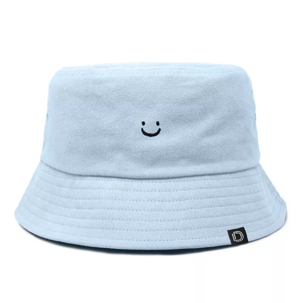 Light Blue Bucket Hat with Smiley Face